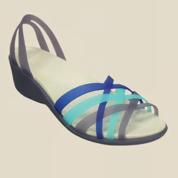 Crocs Women's Navy Aqua Huarache Striped Slip-On Casual Ballet Flat Size 9 - Picture 1 of 7